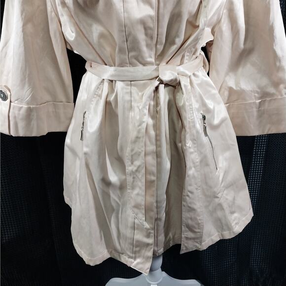 MOMENTUM! CHAMPAGNE BEIGE PINK SATIN SCRUNCHY COLLAR, BELTED JACKET! SZ 2X - Picture 5 of 12